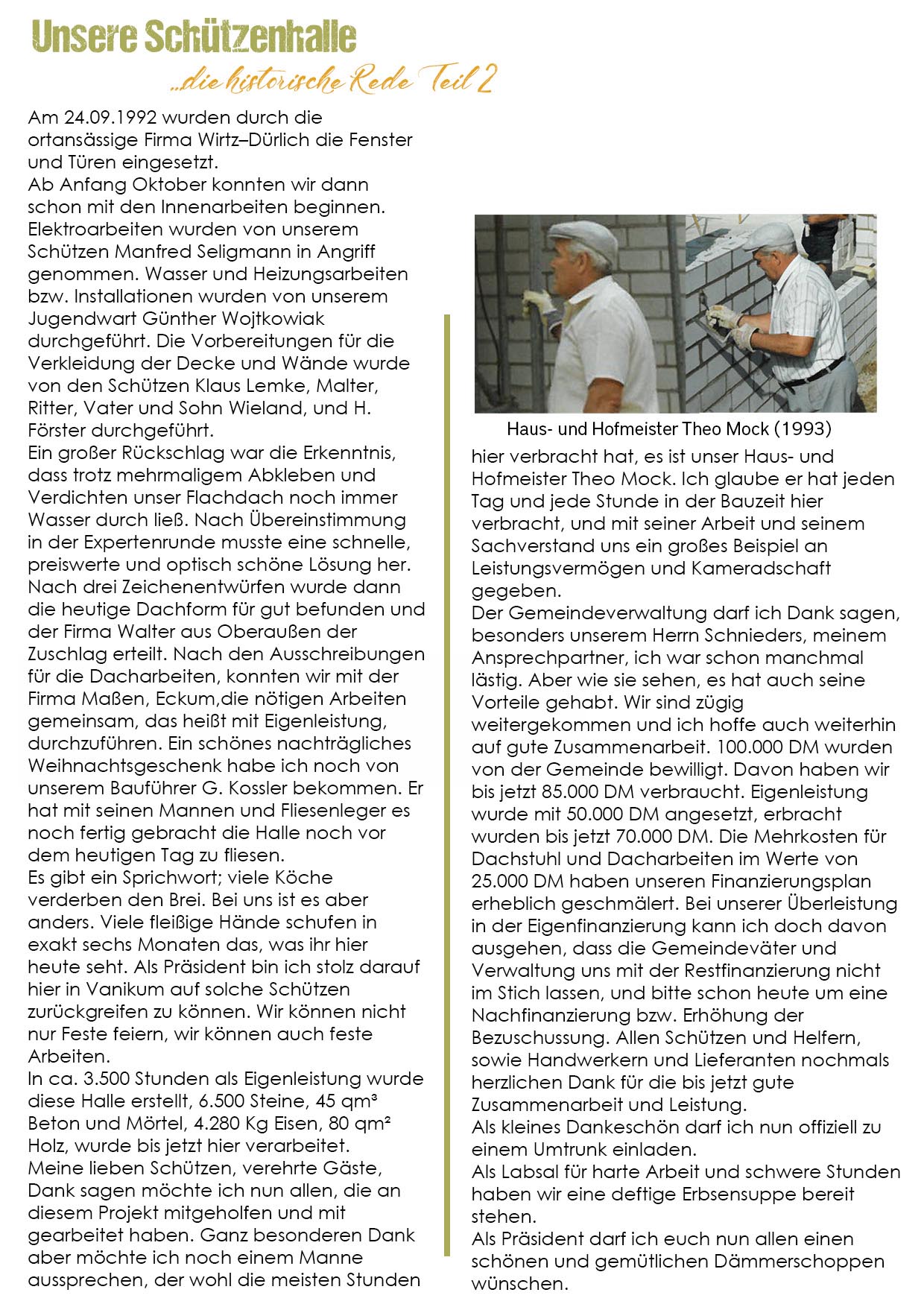 Originalseite 3 aus der Chronik der Schützenhalle